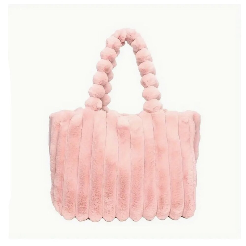 NWT Handbag Purse Shoulder Bag Faux Fur Fuzzy Soft Plush Handheld PEACH PINK